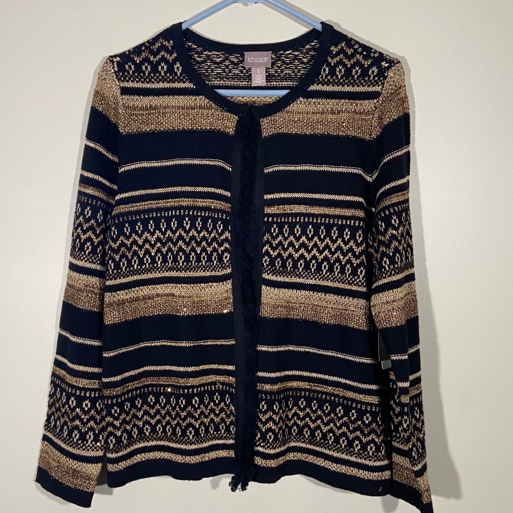 Chicos Fairisle Open Front Cardigan 1 M MSRP $69